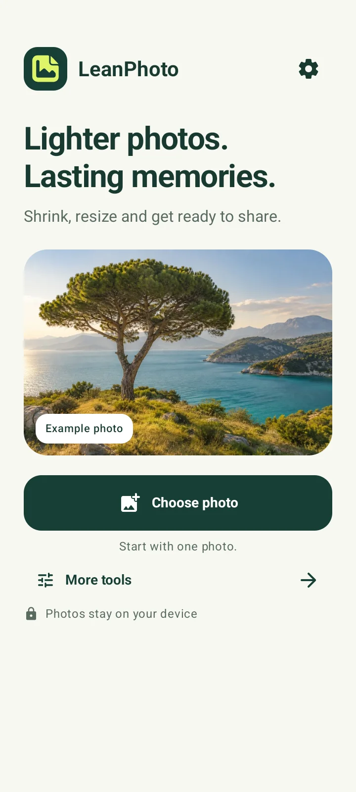 LeanPhoto photo tools screen